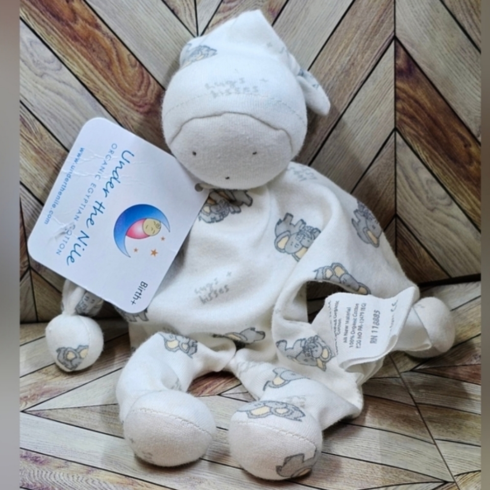 Under the Nile organic cotton lovey doll new white with elephant design